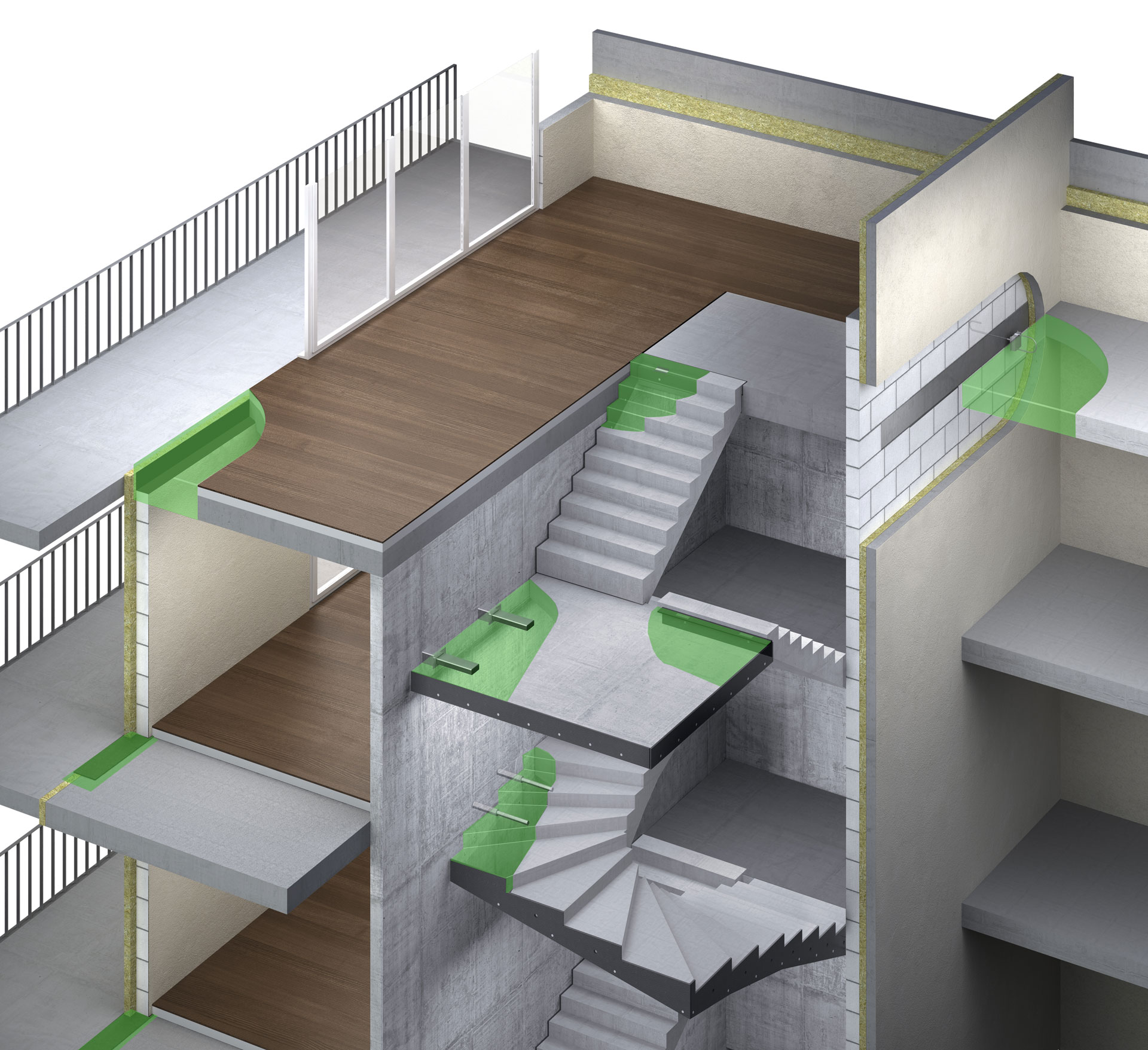 Mavotrans dé expert in geluidsisolatie, levert constructieve oplossingen om contactgeluid in de constructie te stoppen